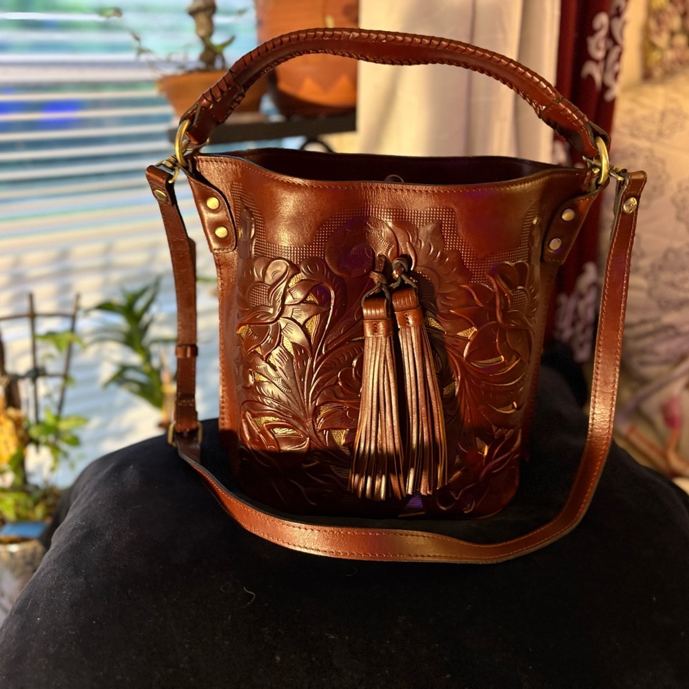 Patricia Nash Brown Embossed Leather Shoulder Bag